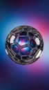 Futuristic geometric sphere with hexagonal grid glowing against a vibrant gradient background Royalty Free Stock Photo