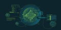 Futuristic geoscience HUD interface design with data decoding.