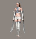 Futuristic Female Warrior Character With Dual Bladed Weapons Royalty Free Stock Photo