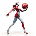 Futuristic Glamour: Animated Woman Holding Basketball In Precise Figure Drawing