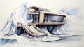 Futuristic Glamour: Art Sketch Of Sustainable Architecture Luxury Tiny Home On Glacier