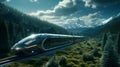 Futuristic Glamour: Hyperrealistic Train Running In The Mountains