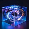 Futuristic Glass Cube with a Neon Cosmic Vortex Royalty Free Stock Photo