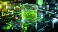 Futuristic glass of neon green liquid in a high-tech environment Royalty Free Stock Photo