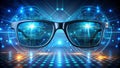 Futuristic Glasses Reflect Coding Screens AIPowered Data Security and Innovation in a Cyber Network Era Royalty Free Stock Photo