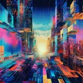 Futuristic Glitchcore Cityscape: A Vibrant Databending Dreamscape