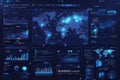 Futuristic Global Data Analysis Displaying Interactive Charts and World Map Royalty Free Stock Photo