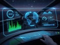 Futuristic global data interface with earth hologram and analytics dashboard for technology Royalty Free Stock Photo