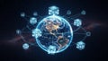 Futuristic Global Network of Blockchain Cubes Connecting Digital Data Across the Earths Surface Keywords: blockchain Royalty Free Stock Photo