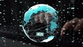 Futuristic Global Network Visualization with Data Analytics Overlay on Abstract Digital Earth Graphic Representing Royalty Free Stock Photo