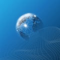 Futuristic Global Technology, Networking and Cloud Computing Design Concept with Earth Globe and 3D Wavy Mesh Pattern Royalty Free Stock Photo