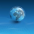 Futuristic Global Technology, Networking and Cloud Computing Design Concept with Earth Globe and 3D Wavy Mesh Pattern Royalty Free Stock Photo