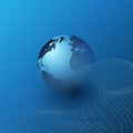 Futuristic Global Technology, Networking and Cloud Computing Design Concept with Earth Globe and 3D Wavy Mesh Pattern Royalty Free Stock Photo