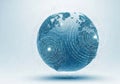 A futuristic globe connected by intricate digital waves and networks Royalty Free Stock Photo