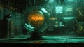 Futuristic globe in a high-tech data center