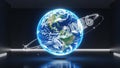 Futuristic 2026 Globe with Orbital Ring in Dark Environment Royalty Free Stock Photo