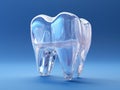 Futuristic glossy tooth over blue background.