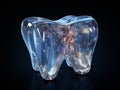 Futuristic glossy tooth over dark background.