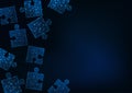 Futuristic glow low poly jigsaw puzzle pieces abstract background with space for text on dark blue. Royalty Free Stock Photo