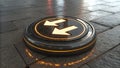Futuristic Glowing Arrows Button on Stone Floor Royalty Free Stock Photo