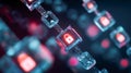 Glowing blocks connected in a blockchain chain illustrate the concept of encrypted decentralized data Royalty Free Stock Photo