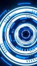 Futuristic glowing blue digital interface with rotating circular HUD elements and sci-fi motion design Royalty Free Stock Photo