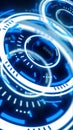 Futuristic glowing blue digital interface with rotating circular HUD elements and sci-fi motion design Royalty Free Stock Photo