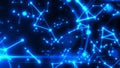 Futuristic glowing blue digital mesh of data nodes and connections on dark tech-inspired background Royalty Free Stock Photo
