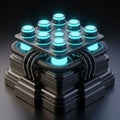 Futuristic glowing blue energy core with metallic conduits and dark background technology Royalty Free Stock Photo