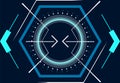 Futuristic glowing blue hexagonal user interface with arrows pointing to the center is ideal for backgrounds, websites