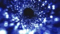 Futuristic glowing blue light tunnel with particles forming an infinite vortex effect Royalty Free Stock Photo
