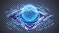 Futuristic glowing blue sphere on a complex technological platform technology digital Royalty Free Stock Photo