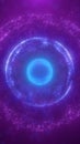 Futuristic glowing blue sphere surrounded by luminous purple energy rings in space Royalty Free Stock Photo
