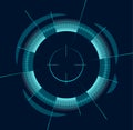 Futuristic glowing blue target focusing and scanning, composed by concentric circles and a crosshair, ideal for