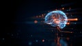 Futuristic Glowing Brain with Digital Grid. Artificial Intelligence and Neural Network Concept. Digital brain made of Royalty Free Stock Photo