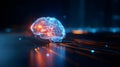 Futuristic Glowing Brain with Digital Grid. Artificial Intelligence and Neural Network Concept. Digital brain made of Royalty Free Stock Photo