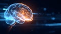 Futuristic Glowing Brain with Digital Grid. Artificial Intelligence and Neural Network Concept. Digital brain made of Royalty Free Stock Photo