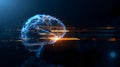 Futuristic Glowing Brain with Digital Grid. Artificial Intelligence and Neural Network Concept. Digital brain made of Royalty Free Stock Photo