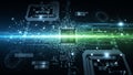 Futuristic glowing circuit board with central processor and data connections technology Royalty Free Stock Photo