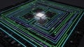 Futuristic glowing circuit board with a central processor and illuminated pathways Royalty Free Stock Photo