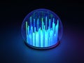 Futuristic glowing cityscape data visualization inside a glass sphere Royalty Free Stock Photo