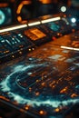 Futuristic glowing console interface with abstract digital elements, tech display, Portrait Images Generative AI Royalty Free Stock Photo