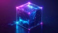Futuristic Glowing Cube with Abstract Blue and Purple Light Effects Royalty Free Stock Photo