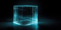 Futuristic glowing cube displayed in a dark environment creating an aura of mystery and intrigue Royalty Free Stock Photo