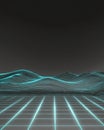 Futuristic glowing cyan grid and wireframe landscape on dark background Royalty Free Stock Photo