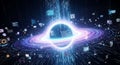 Futuristic glowing data singularity with various digital elements showcasing advanced computing concepts. Royalty Free Stock Photo