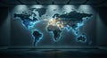 Futuristic Glowing Digital World Map Displaying Global Connectivity Network Royalty Free Stock Photo