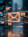 Futuristic glowing email icons symbolizing fast digital communication and information exchange in a dynamic technology-driven Royalty Free Stock Photo