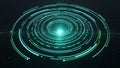 Futuristic glowing green circular interface with data streams and light abstract background Royalty Free Stock Photo
