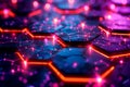 Futuristic glowing hexagons: neon technology and digital networking